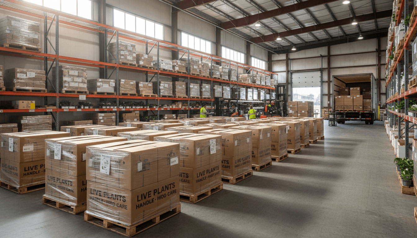 Professionally packed plant boxes prepared for overnight freight delivery